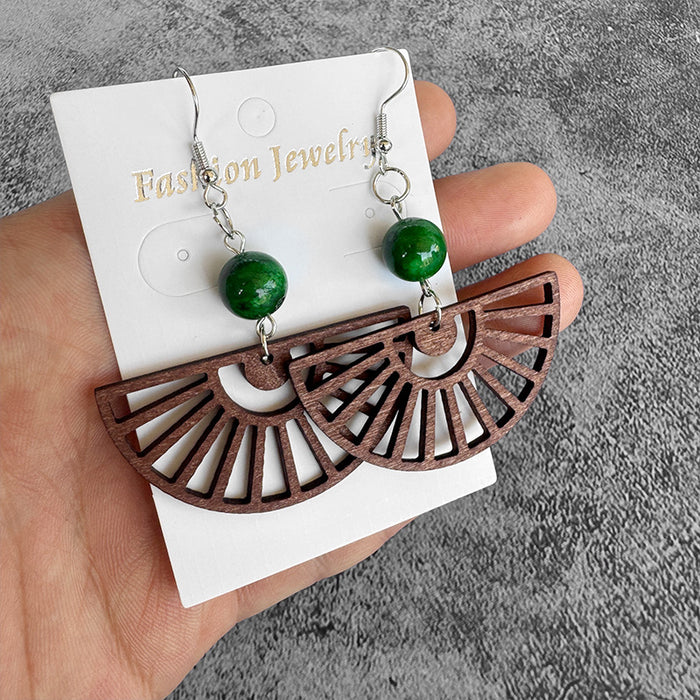 Wholesale Bohemian wood ing turquoise earrings hollow lightweight