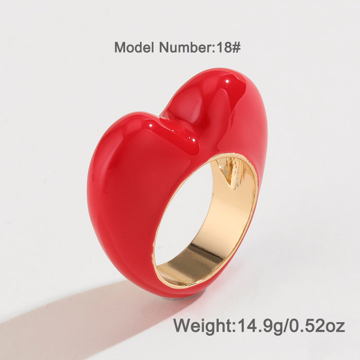 Wholesale 6pcs Valentine's Day Love Peach Drop Oil Color Three-dimensional Enamel Ring JDC-RS-KenJie001