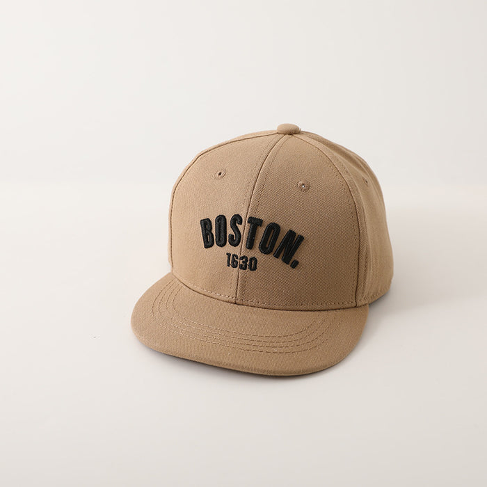 Wholesale Trendy Kids Embroidered Letter Flat Brim Baseball Cap Unisex Green Boston Sunscreen Casual Resale Accessory