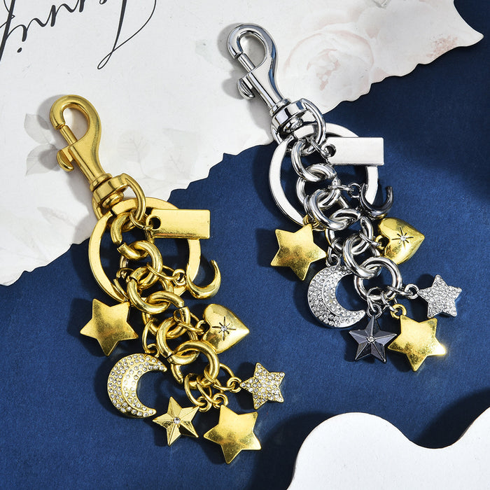 Wholesale Trendy Metal Keychain Bag Charm With Rhinestones Two Tone Electroplated Cross Crown Design Fashion Accessory