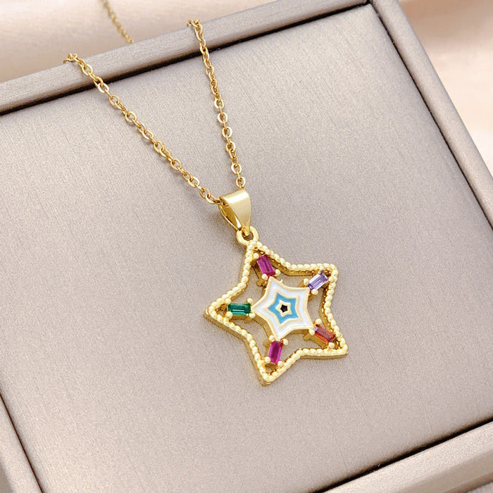 Wholesale Colorful Zirconium Star Necklace Titanium Steel JDC-NE-Mul003