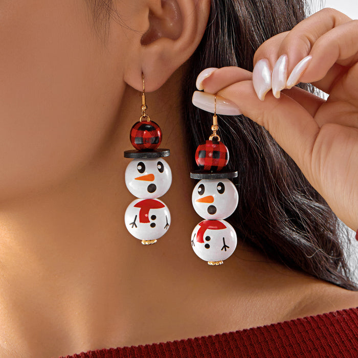 Wholesale Christmas earrings creative snowman funny Christmas element earrings versatile wooden beads holiday ear hooks