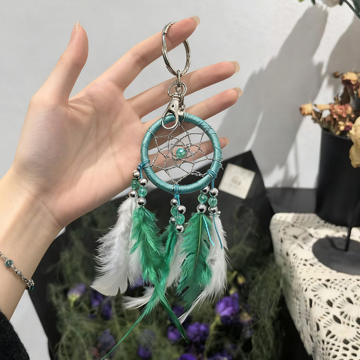 Wholesale Handmade Red Feather Dreamcatcher Keychain Nordic Style Couple Gift