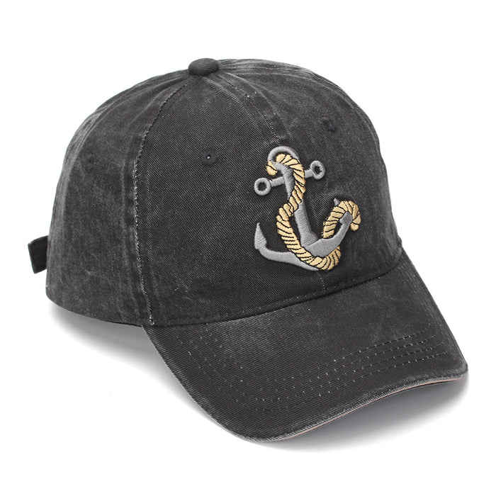 Wholesale Vintage Washed Baseball Cap with Anchor Embroidery Navy Blue Summer Sun Protection Hat