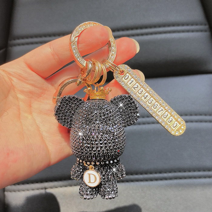 Wholesale Car Keychain Full Diamond Cartoon Big Head Bear Key Chain Letter Cartoon Exquisite Girl Key Pendant Gift