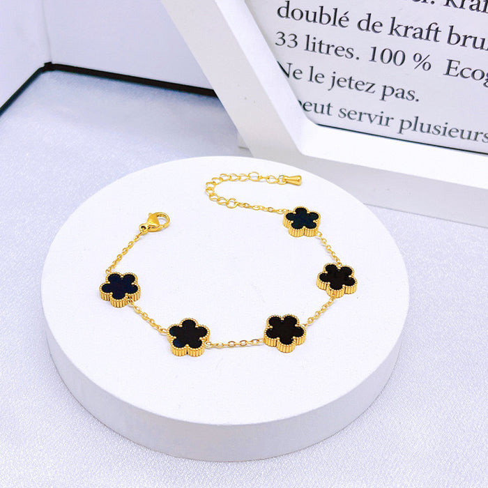 Wholesale Stainless Steel Five-Leaf Clover Bracelet Necklace Earring Set