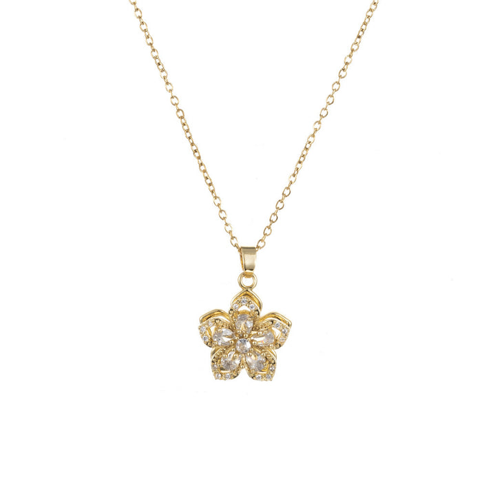 Wholesale Necklace Rotating Zircon Flower Charm Necklace Ornament