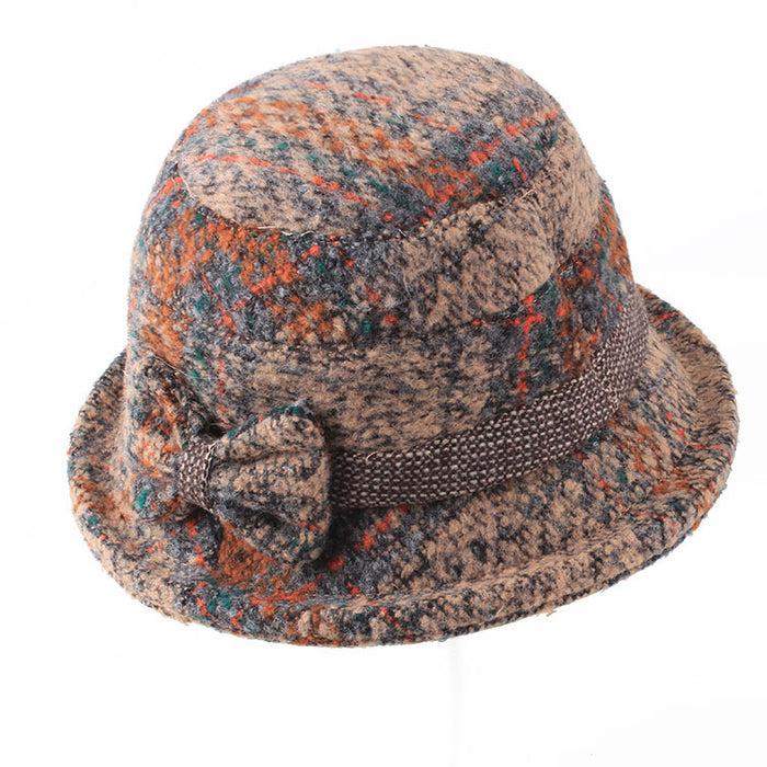 Wholesale Hats for Women Plaid Wool Warm Fisherman Hat Autumn and Winter Round Top Fashion Bow Basin Hat Korean Style Roll Brim Small Hat JDC-FH-DG003