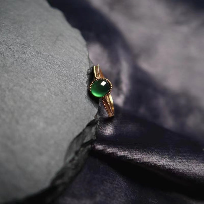Wholesale Open ring inlaid with jade and stone, fashionable