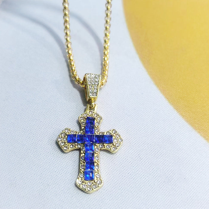 Wholesale Long necklace with Diamond-Accented Cross Pendant