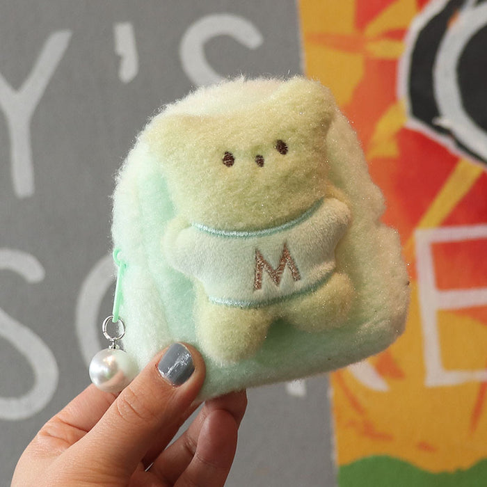 Wholesale Trendy Plush Bear Backpack Coin Purse Solid Purple Cute Card Holder Keychain Wallet For Women