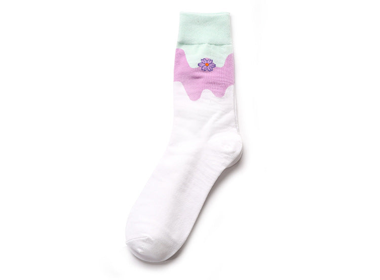 Wholesale Color blocked design with a minimalist mid tube cotton socks, fresh and thin women's socks