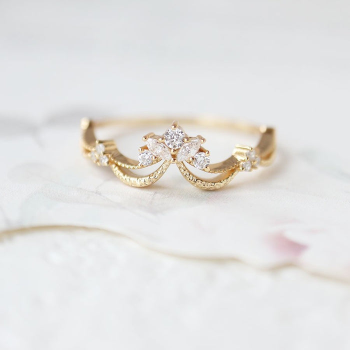 Wholesale Zircon flower bud ring, simple and versatile, layered ring set, light luxury ring