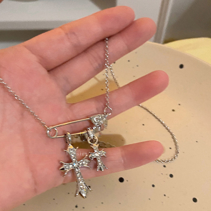 Wholesale Titanium steel cross zircon necklace with a light luxury and high-end feel, collarbone chain accessory