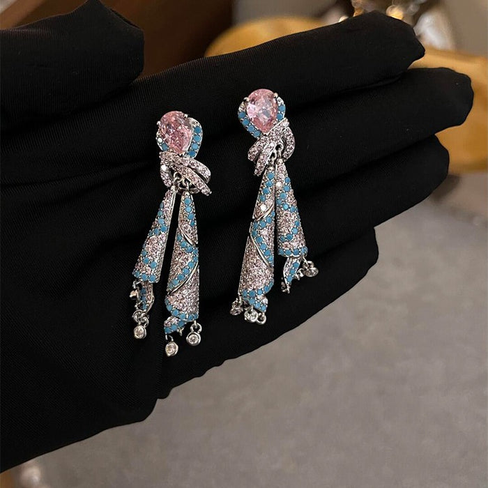 Wholesale  Color Silk Earrings Long Zircon Tassel Earrings