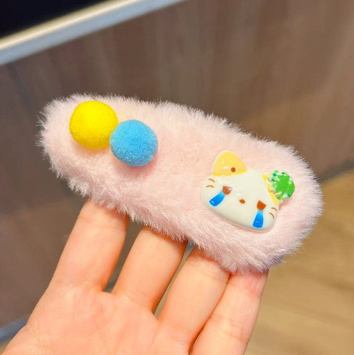 Wholesale Cute and able plush hair clip featuring a cat wearing glasses.