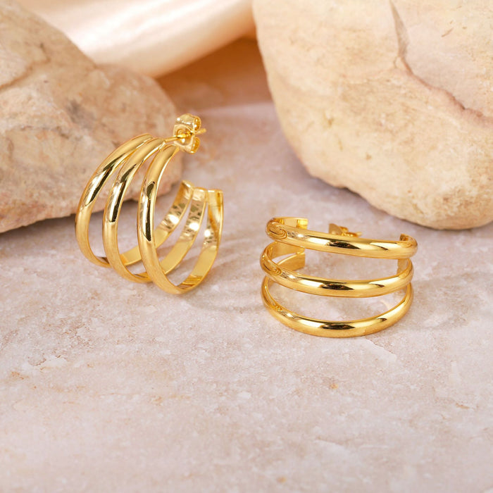 Wholesale Geometric Titanium Steel Three-Line Dense Earrings