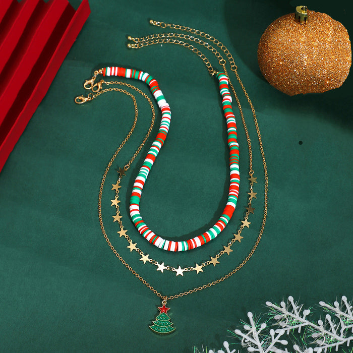 Wholesale Christmas ornaments oil drop five-pointed star Christmas tree necklace