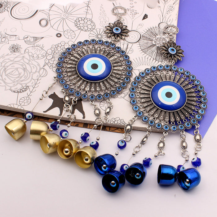 Wholesale Sunflower glass blue eyes blue copper bell pendant pendant