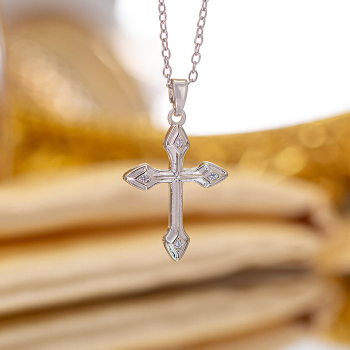 Wholesale Zircon-set cross Titanium steel necklace