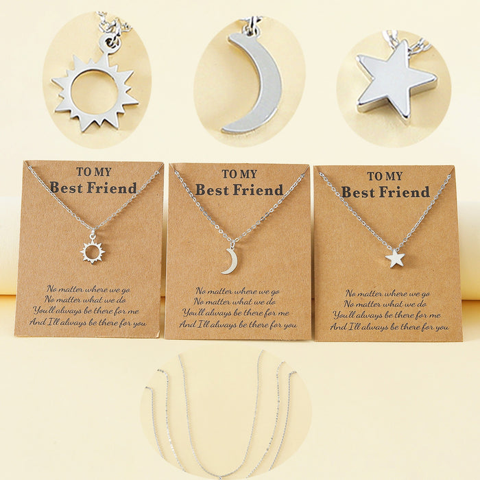 Wholesale Best Friend Sun Moon Star Pendant Necklace Set Stainless Steel Plated Jewelry Accessory