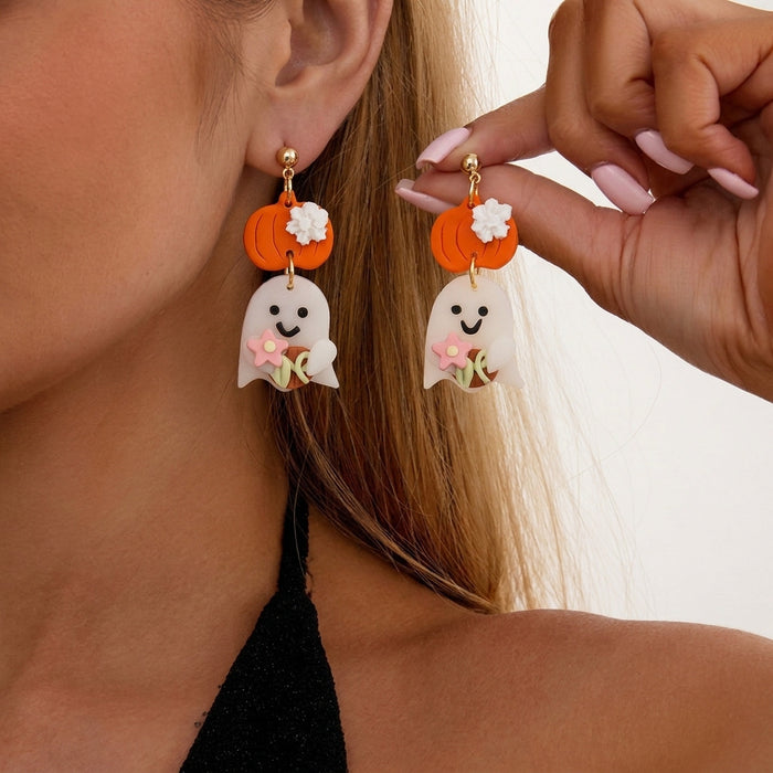Wholesale Acrylic Ear Studs Cartoon White Skull Ghost Design Party Jewelry
