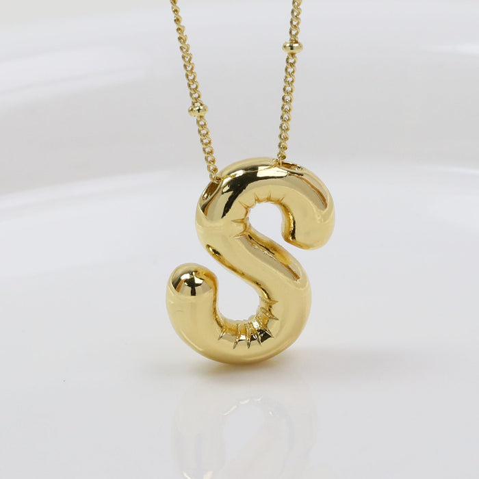 Wholesale 2PCS 18k Brass Glossy Balloon 26 English Letter Necklace JDC-NE-BaiYi006