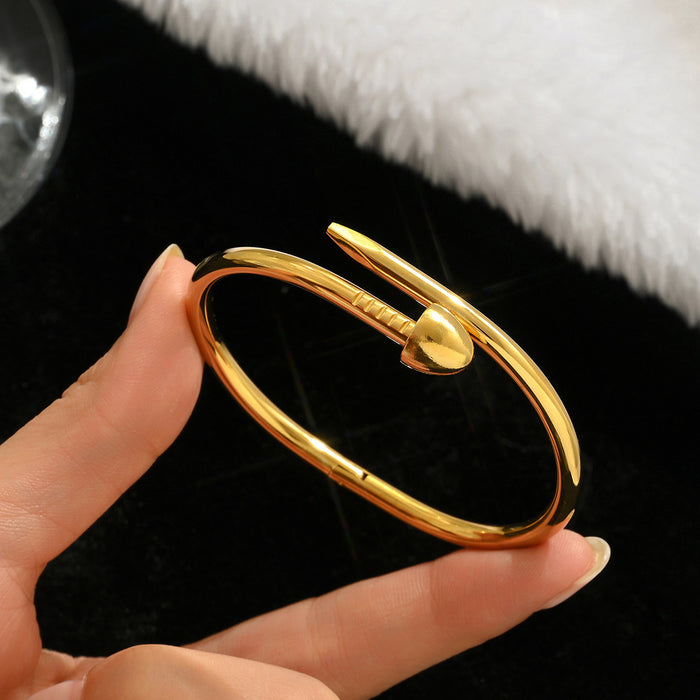 Wholesale Gold Tone Titanium Steel  Bangle Set With Rhinestone Row Trendy Jewelry Accessory For Party Or Everyday Gift