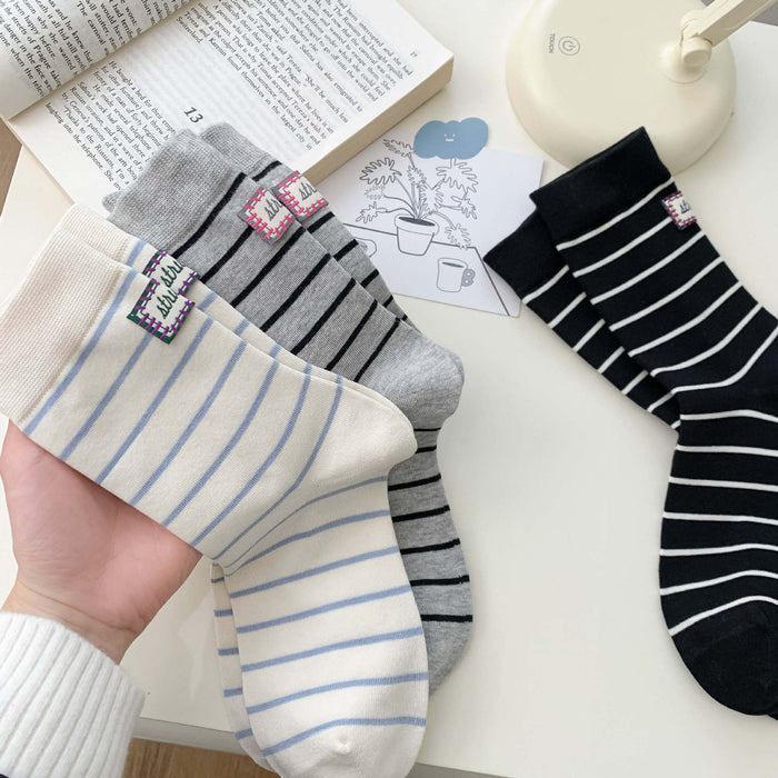 Wholesale Striped socks, mid tube socks, cotton boneless mid tube socks, fashionable and simple long tube socks