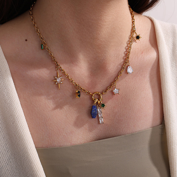 Wholesale DIY Gold-Plated Geometric Colored Gemstone Necklace Pendant