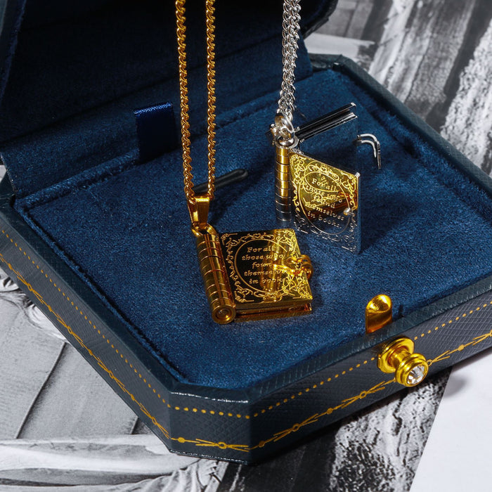 Wholesale Titanium Steel Heart-Shaped Commemorative Butterfly Opening and Closing Book Necklace