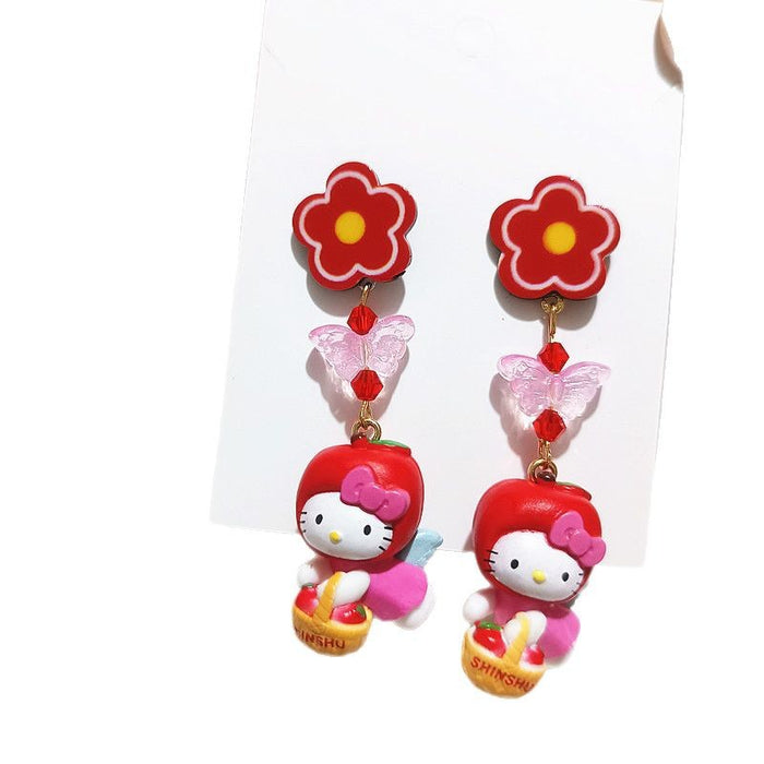Wholesale Cute Funny Dress-up Cat Cat Apple  Cartoon Silver Earrings Girl
