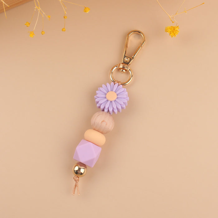 Wholesale Little Daisy Handmade Silicone Beaded Keychain JDC-KC-GuangTian027