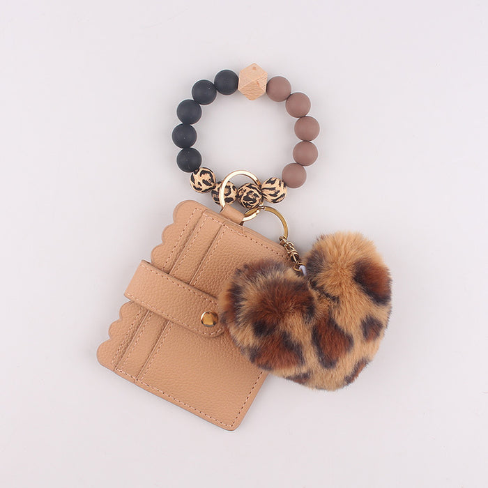 Wholesale Heart-shaped card holder silicone beaded keychain