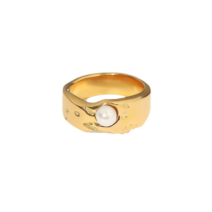 Wholesale 18K Gold Plated Stainless Steel Lava Pearl Ring JDC-RS-JD092