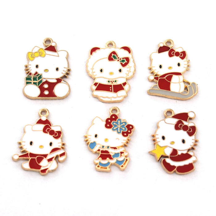 Wholesale 10pcs Cute Christmas Cat Cartoon Collection Alloy Dripping Oil  Earrings Pendant Keychain Pendant Jewelry Accessories