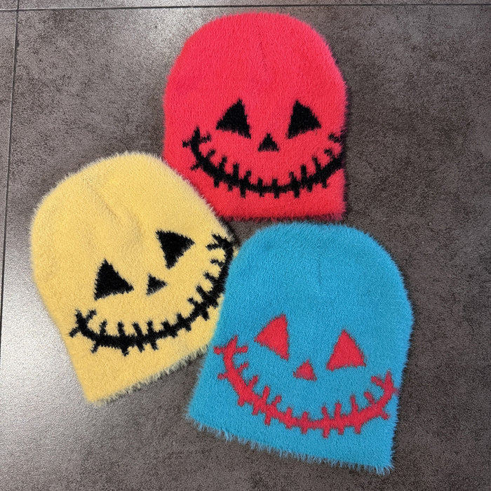 Wholesale Funny expression knitted hat for women in autumn and winter,  new  warm imitation mink yarn hat