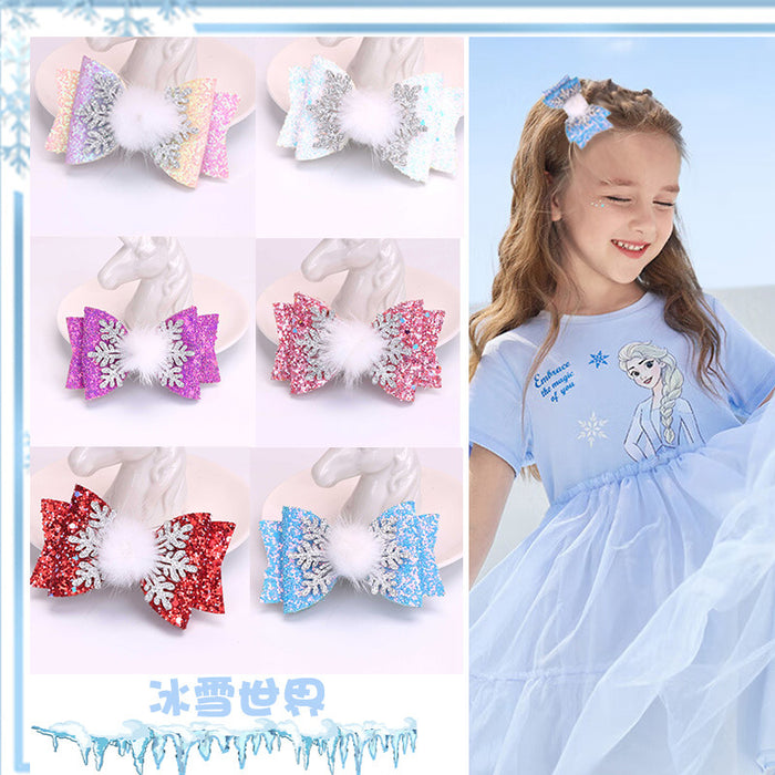 Wholesale Children's Bow Snowflake Sequin Christmas Fabric Hairpin JDC-HC-Bais002