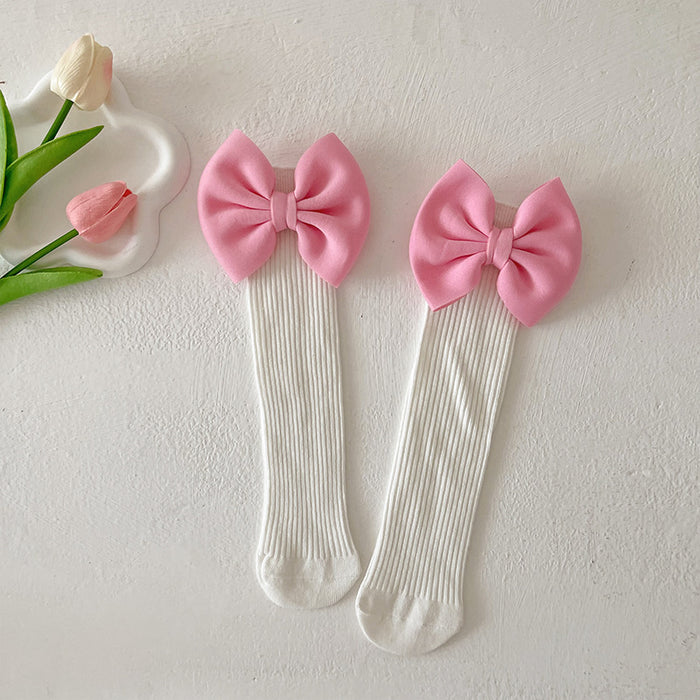 Wholesale Bow Lace Cotton Socks Candy-colored  Mid-length Socks Cute Children' s Calf Piled Socks