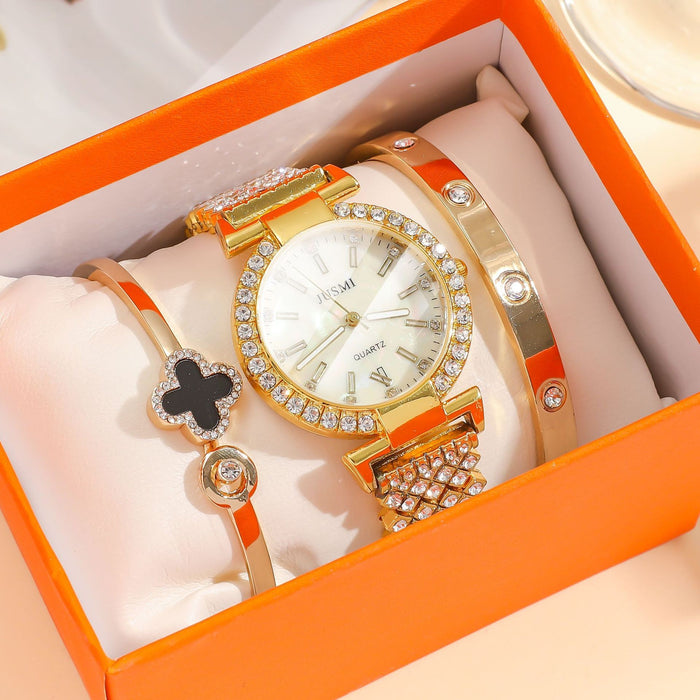 Wholesale Titanium Steel Casual Thin Strap Mesh Strap Quartz Watch + Bracelet Set