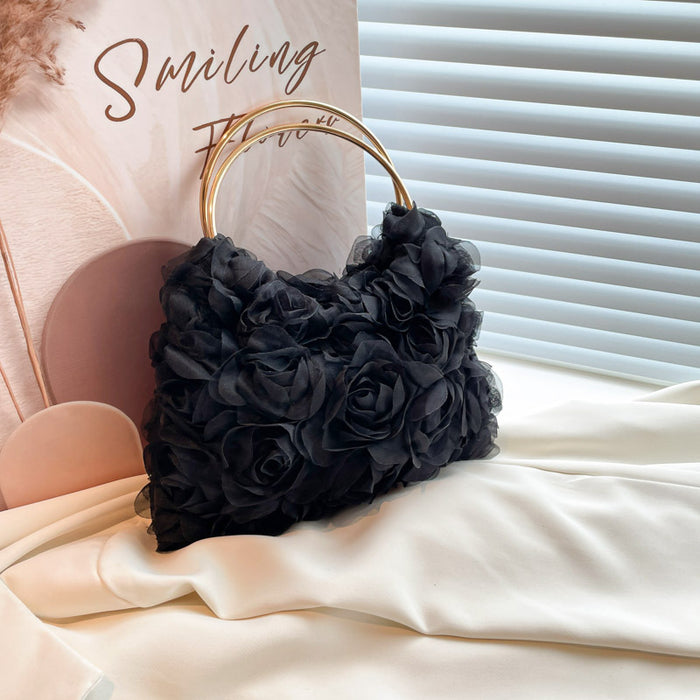 Wholesale Trendy Flower Evening Bag with Metal Ring Handle Small Clutch