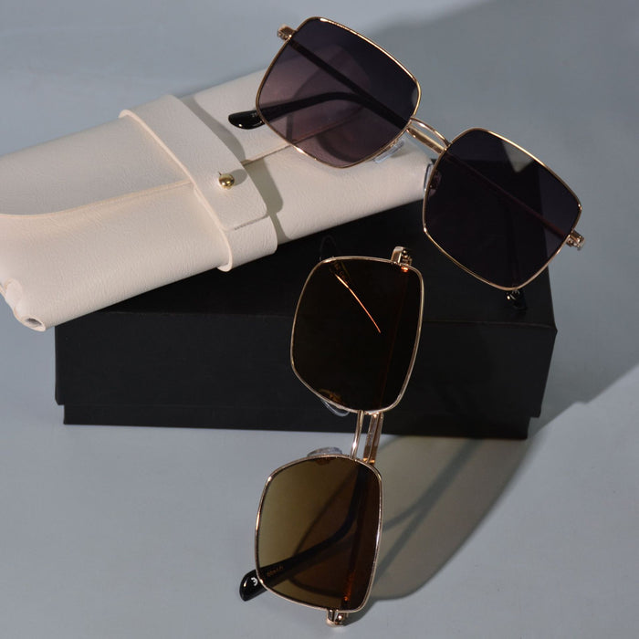 Wholesale Sunglasses with high-end feel, travel sunshade, UV protection, square frame, metal sunglasses