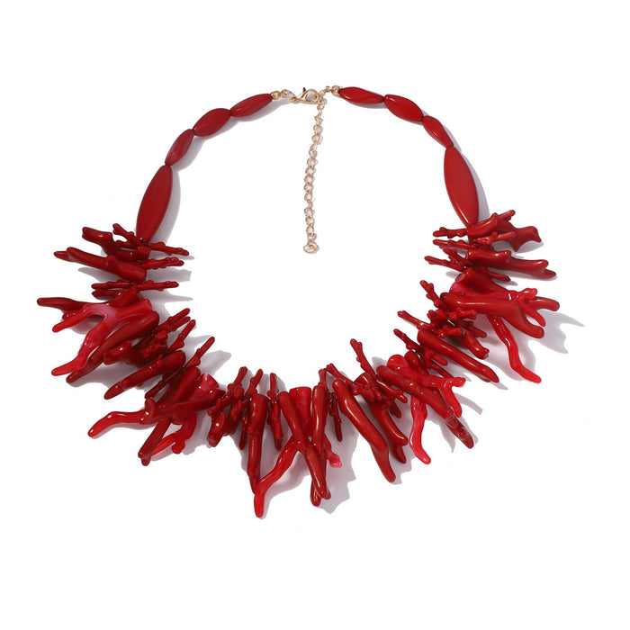 Wholesale Bohemian necklace Red Coral Irregular Geometry Two-piece Necklace