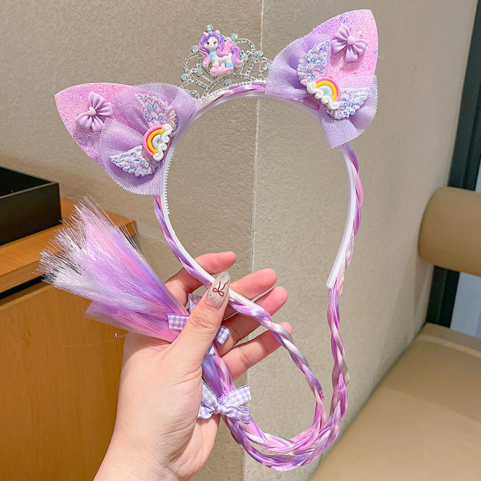 Wholesale Pony Sweet Gradient Wig Headband Girls Crown Headband Cartoon Hairpin