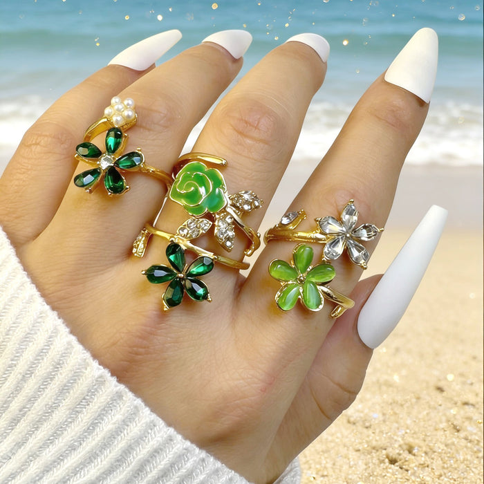 Wholesale Flower Pearl Ring Set – Fashion Accessory Dripping Oil Design MOQ≥5