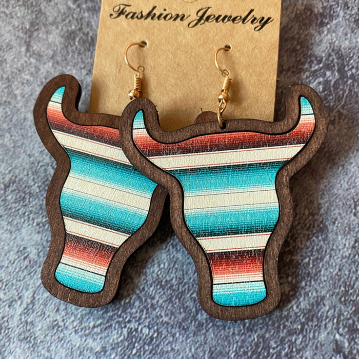 Wholesale Vintage fungus ring with cow head inlaid with Bohemian style earrings, fashionable and trendy accessories