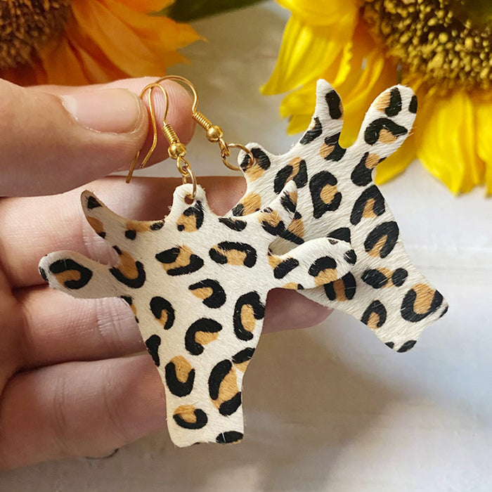 Wholesale Western retro earrings cow' s head leopard dairy cow print genuine leather horse hair denim earrings