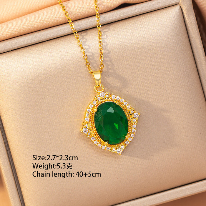 Wholesale Geometric Copper Inlaid Zircon Pendant Necklace Gold Plated Titanium Steel Layering Jewelry MOQ≥2