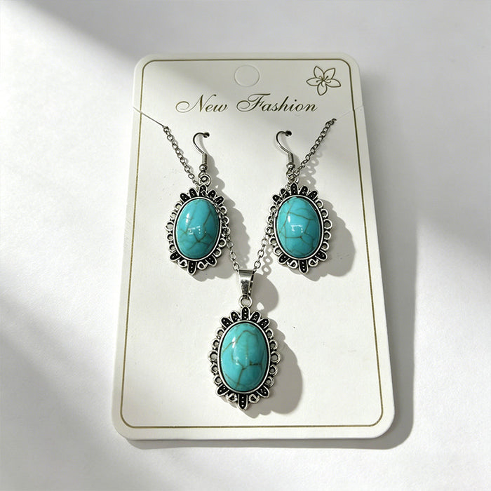 Wholesale 3pcs Vintage Turquoise Ethnic-Style Bohemian Earrings & Necklace Set