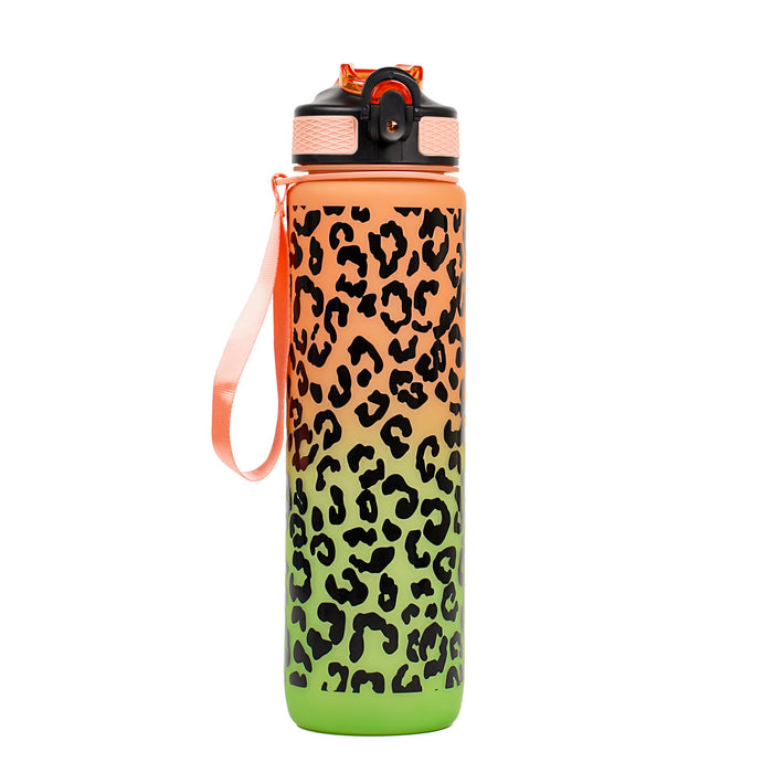 Wholesale Plastic Water Cup Leopard Print Gradient Straw Cup Summer Outdoor Space Cup Large Capacity Sports Water Cup